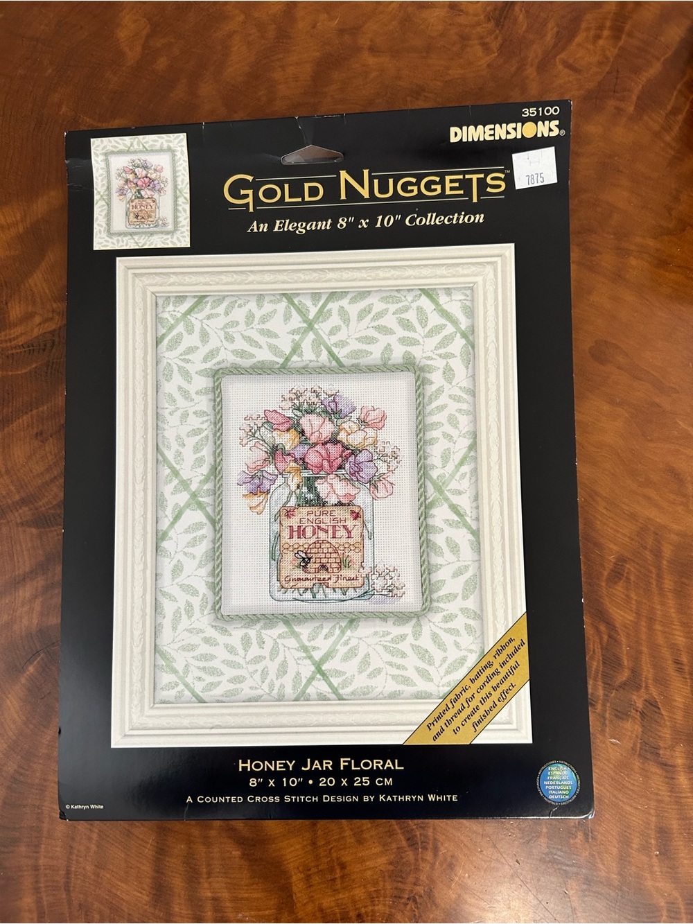 Gold Nuggets Honey Jar Floral Cross Stitch Framed Kit - White